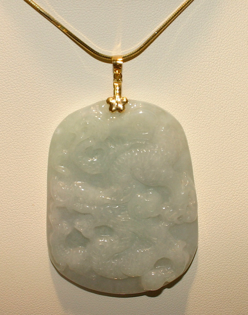 Hand Carved White Hetian Nephrite Jade Dragon Pendant / Necklace w/  Certificate - 3JADE wholesale of jade carvings, jewelry, collectables,  prayer beads