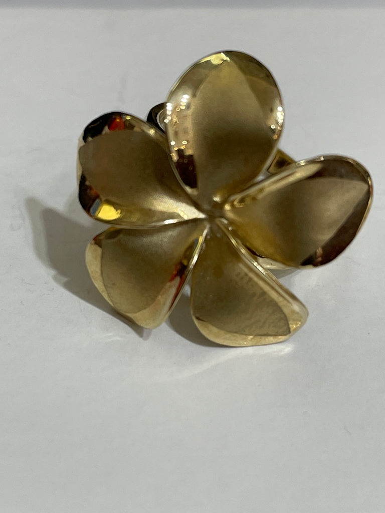 14K yellow gold plumeria flower ring